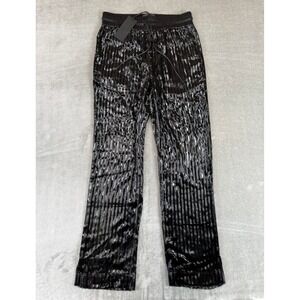 RtA Fiona Pants Womens XS Black Velvet Striped Shiny Straight Luxury $495 NWT